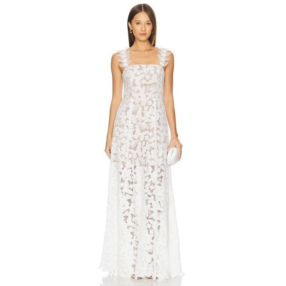 ELLIATT Symi Lace Maxi Dress In White Bridal Bachelorette 👗size S NWT$448